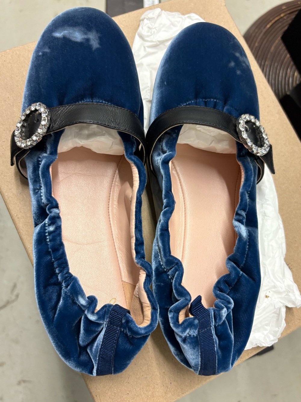 J. Crew Jeweled Buckle Ballet Flat in Velvet. Union Blue. Size 9. New.